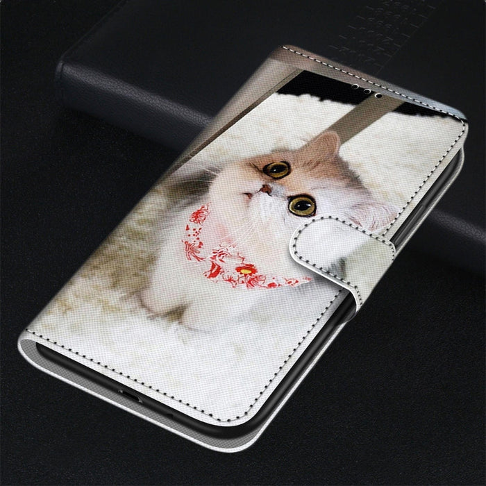 Anymob Samsung Case White Cute Cat Painted Magnetic Flip Leather Card slot Wallet Book Style Cover