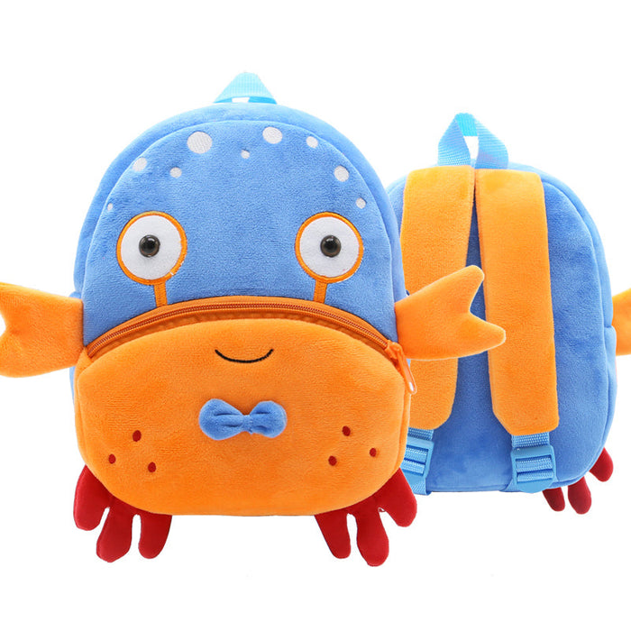 Anykidz 3D Blue Crab School Backpack Cute Animal With Cartoon Designs Children Toddler Plush Bag For Baby Girls and Boys