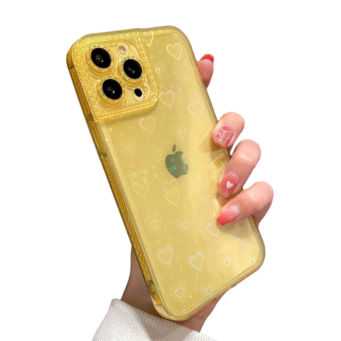 Anymob iPhone Yellow Holographic Love Heart Clear Phone Case Transparent Cover