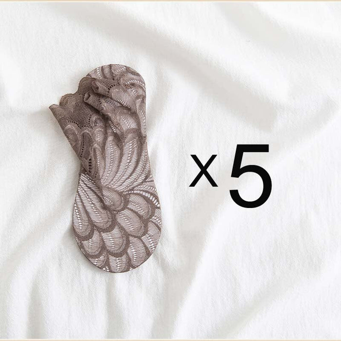 Anysox 5 Pairs One Size 4-5 Gray Fashion Summer Socks With Style Lace Peacock Flower Short Ankle Socks For Women