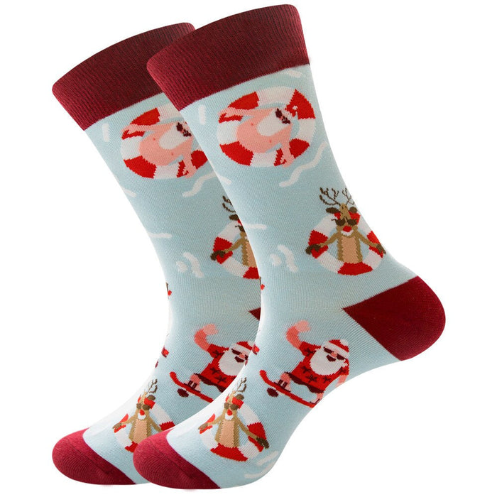 Anysox 5 Pairs Red and Light Blue Size 5-13 Socks Crystal Silk Tide Winter Holiday Plus Snowflake Stocking Comfortable To Wear