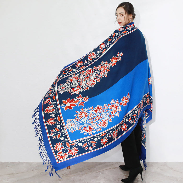 Anyyou 100% Merino Wool Royal Blue Garden Neck Wrap Silk Satin Large Winter Scarf Pashmina Shawl Bandana Perfect For Women Ladies Fashion Style