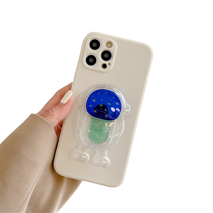 Anymob iPhone Case White Cartoon Astronaut Transparent Soft Silicone Kickstand Cover