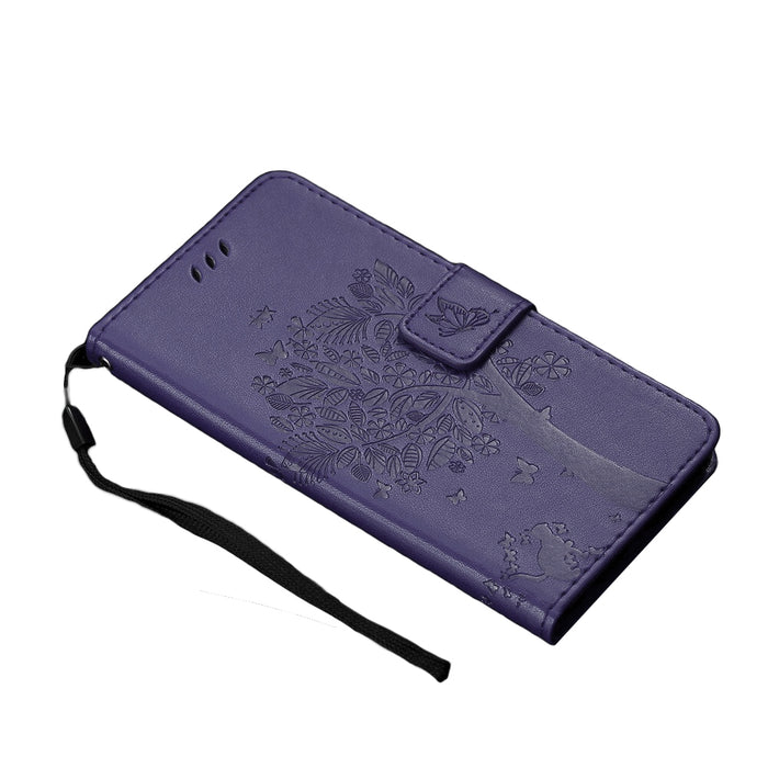 Anymob Samsung Dark Violet Tree Cat Leather Flip Case Wallet Phone Cover Protection