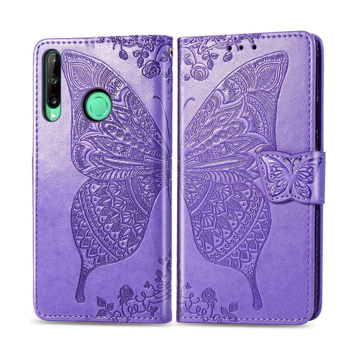 Anymob Huawei Gray Butterfly Leather Flip Case Magnetic Cover Shell