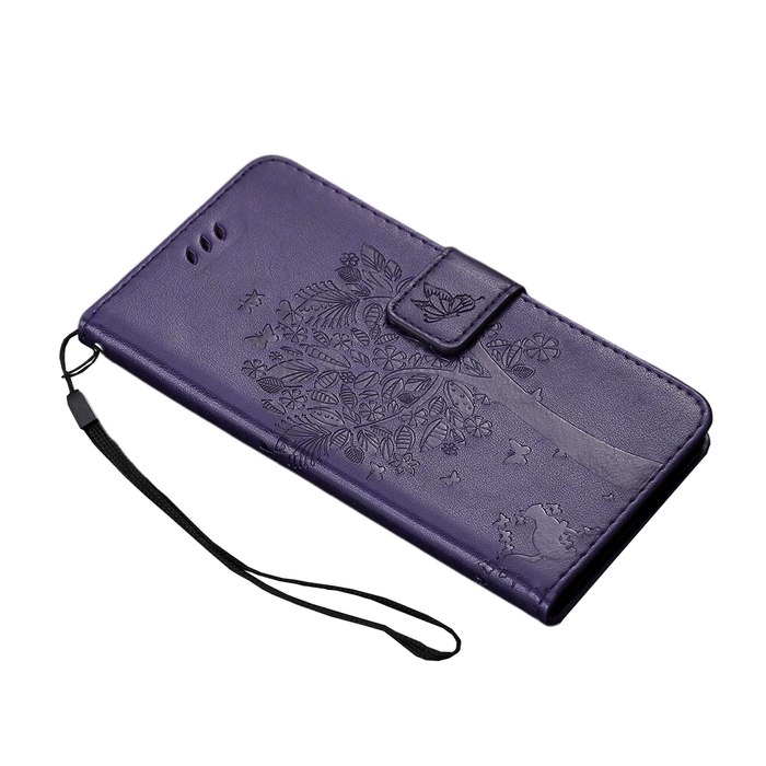 Anymob iPhone Dark Violet Flip Leather Cases Cat Embossing Wallet Phone Cover