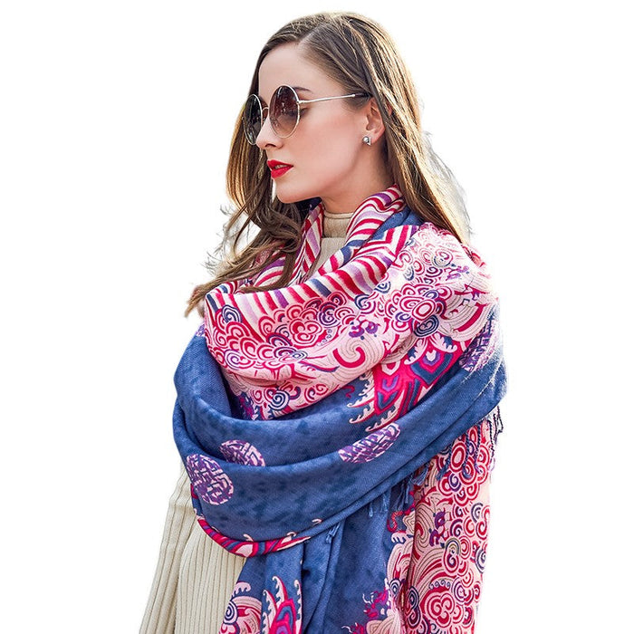 Anyyou 100% Pure Merino Wool Fuscia Pink Poncho Winter Large Scarf Pashmina Shawl Bandana Neck Wrap For Women