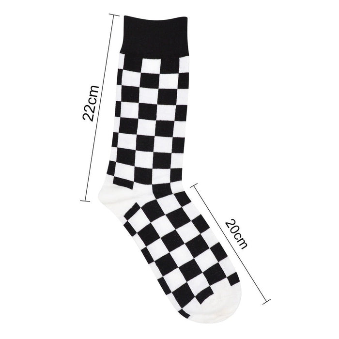 Anysox 5 Pairs Size 5-14 Fashion Socks Novelty Skateboard Squares Black and White Pattern Cotton for Women