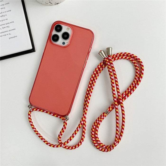 Anymob iPhone Case Red Transparent Candy Color Crossbody Necklace Lanyard Mobile Cover iPhone 13 12 Pro Max 11 Pro Max X XS Max XR Compatible