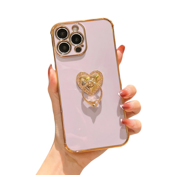 Anymob iPhone Case Purple Plating Love Heart Ring Holder Kickstand Soft Silicone Cover