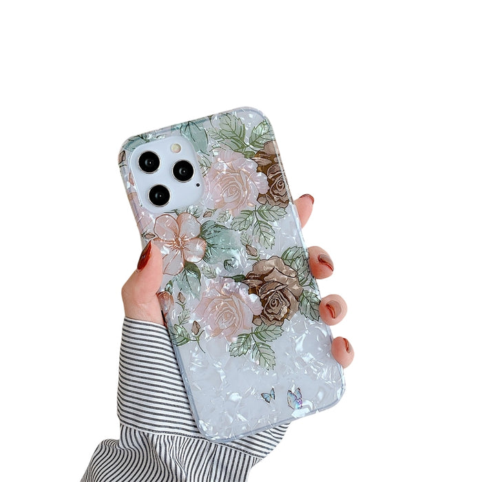 Anymob iPhone Brown Rose Shell Pattern Flowers Phone Cover With Ring Holder