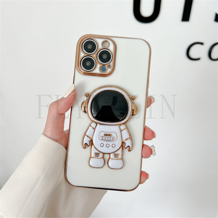 Anymob iPhone Case White Cute Astronaut Stand Holder Soft Silicon Plating Bumper