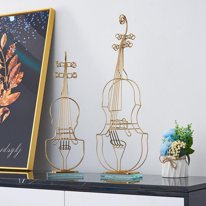 Anyhouz 64cm Violin Sculpture Instrument Tabletop Home Decor Modern Art Living Room Display House Decorative Crafts Metal Ornaments