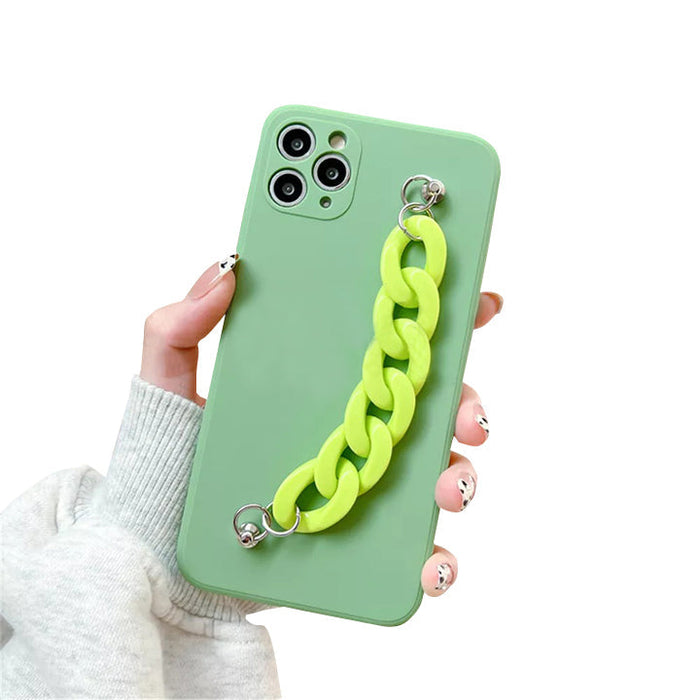 Anymob iPhone Phone Case Lime Green Wrist Chain Strap Soft Silicone Mobile Cover iPhone 13 12 11 Pro Max Mini XR XS 7 8 6 6S Plus SE 2020 Compatible