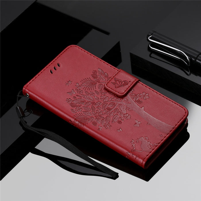 Anymob Huawei Red Leather Flip Case Wallet Cover Cat Phone Shell