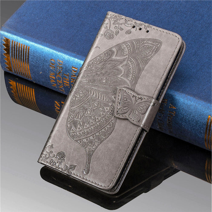 Anymob Huawei Gray Butterfly Leather Flip Case Magnetic Cover Shell