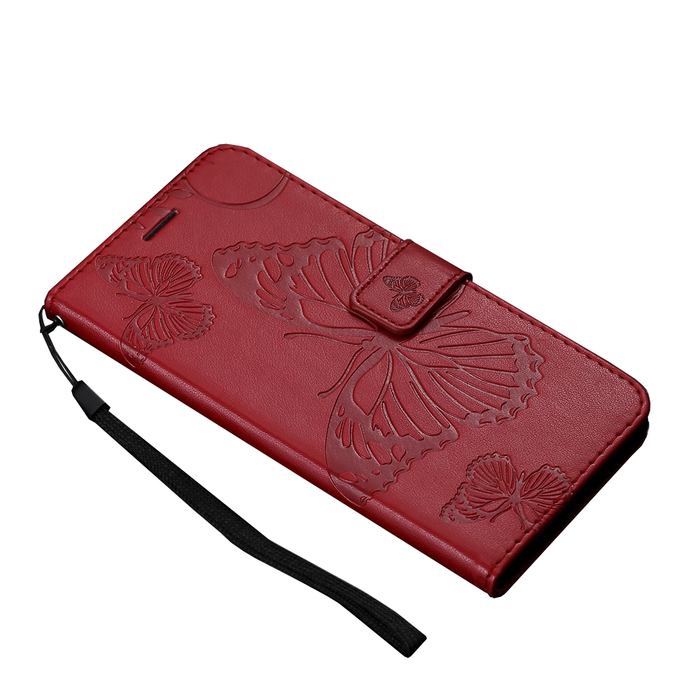 Anymob Xiaomi Redmi Gloss Maroon Wrist Chain Case Butterfly Pattern Soft Leather Phone Cover