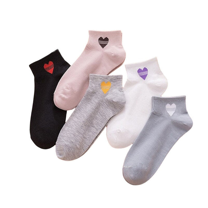 Anysox 5 Pairs One Size 5-9 Mix Heart Liner Cotton And Spandex Comfortable Socks With Fruit Creative Design Brand Perfect for Women