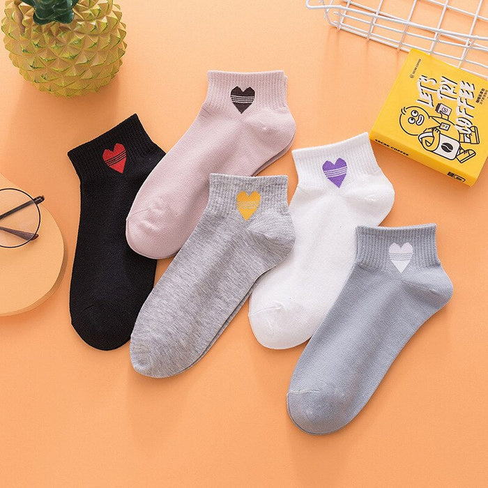 Anysox 5 Pairs One Size 5-9 Mix Heart Liner Cotton And Spandex Comfortable Socks With Fruit Creative Design Brand Perfect for Women