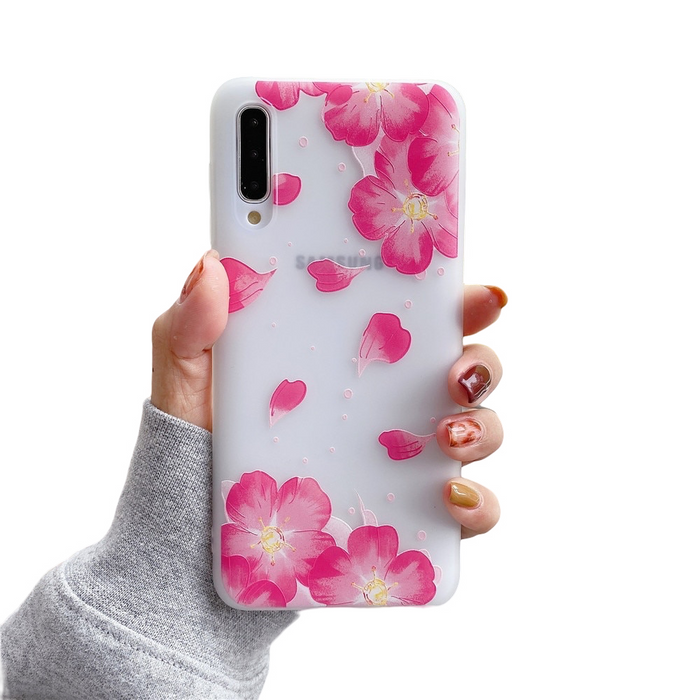 Anymob Samsung Case Pink Flower Vintage Relief Flower Phone Matte Soft Silicone Back Cover