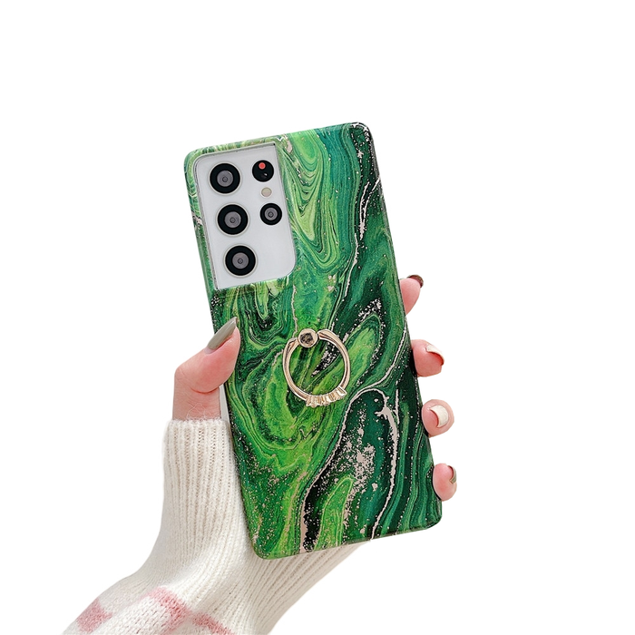 Anymob Samsung Green Silicon Case Glitter Marble Finger Ring Bracket Holder Phone Cover