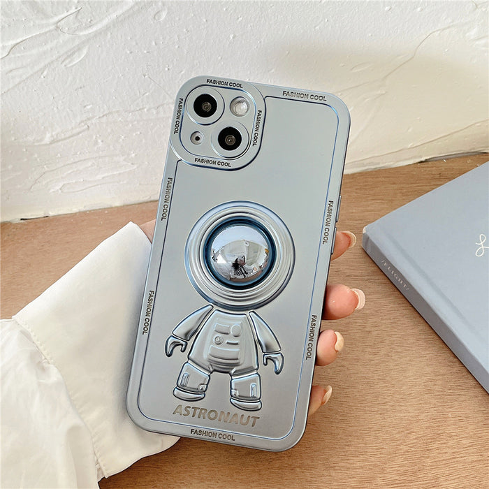 Anymob iPhone Case Silver Chromed Astronaut Foldable Holder Phone Cover