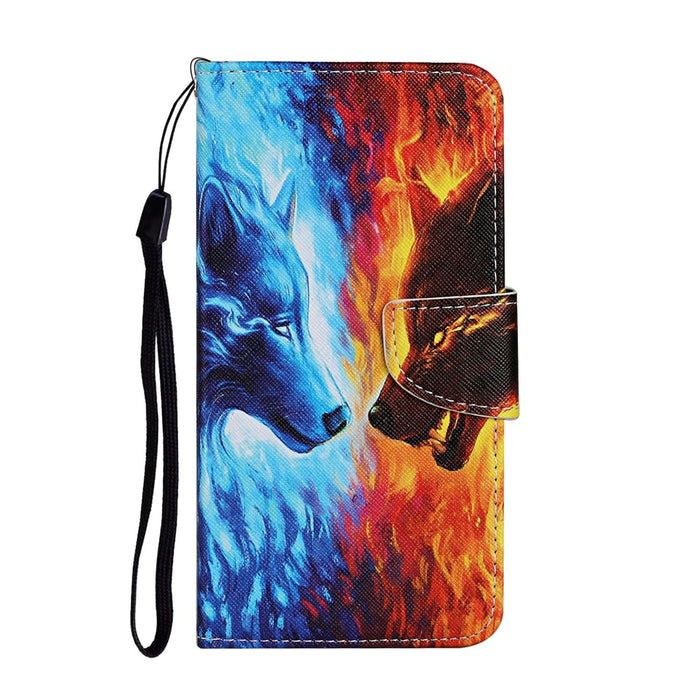 Anymob Samsung Blue And Red Flamed Wolf Phone Cases Leather Flip Stand Cover