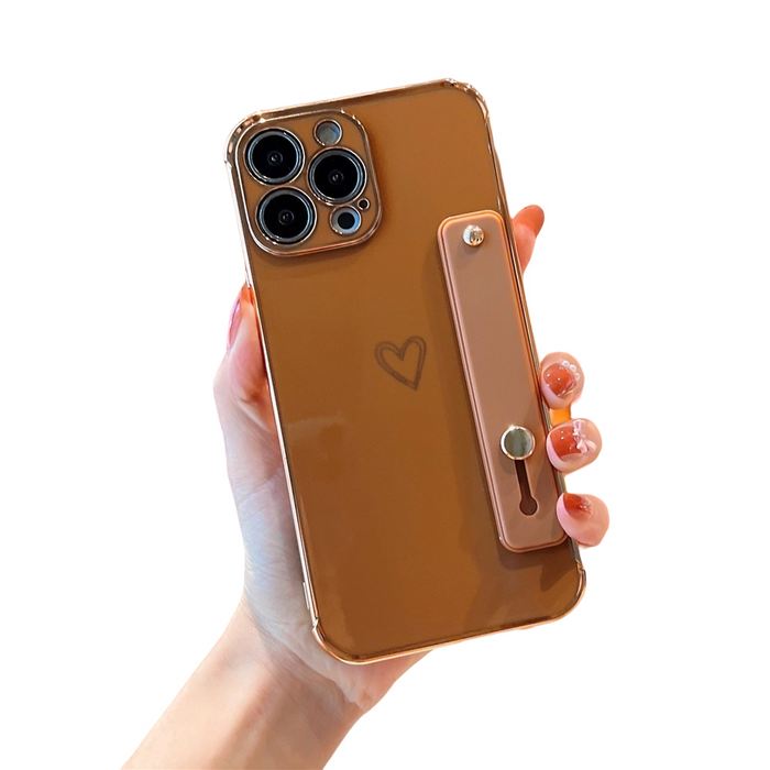 Anymob iPhone Case Brown Plating Wristband Love Heart Bracket Soft Cover
