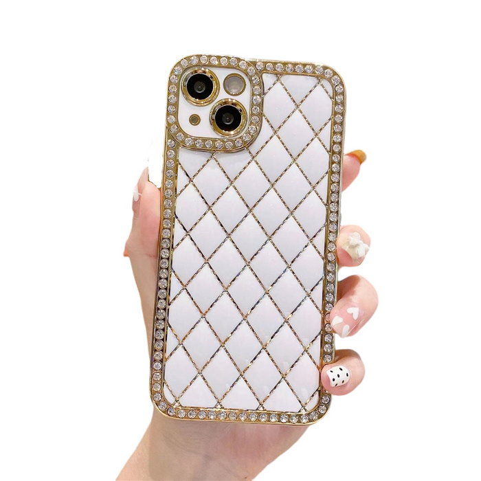 Anymob iPhone Case White Glitter Bling Diamond Geometry Lens Camera Protection Soft Silicone Cover