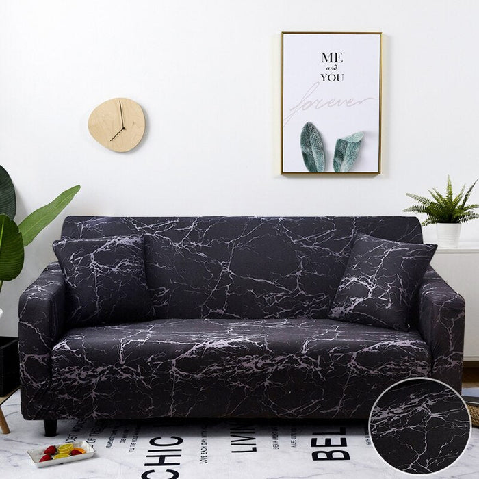 Anyhouz 3 Seater Sofa Cover Marble Black Style and Protection For Living Room Sofa Chair Elastic Stretchable Slipcover