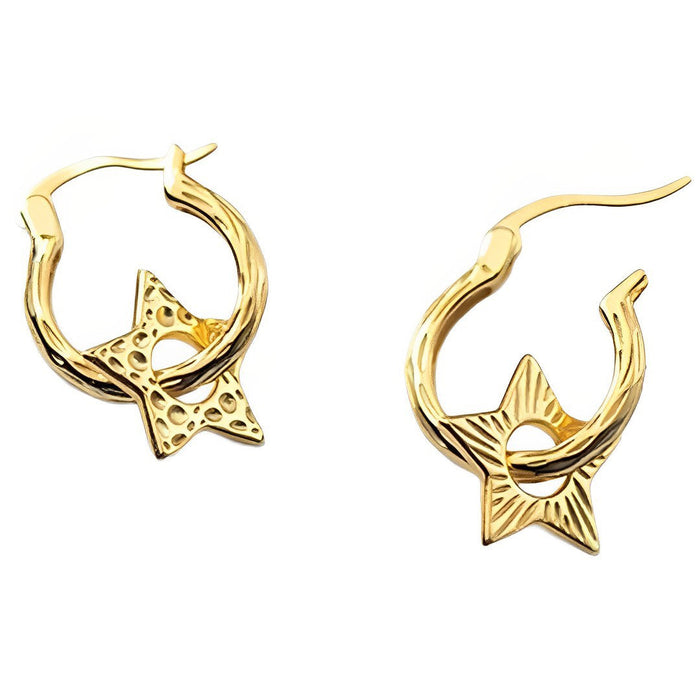 Anyco Fashion Earrings Gold 925 Sterling Punk Personality Circle Star Pendant for Women Bohemian Fine 18k Jewelry