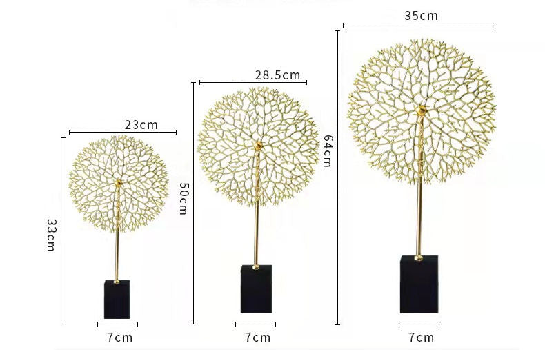 Anyhouz 33cm Luxury Metal Tree Tabletop Home Decor Modern Art Living Room Display House Decorative Crafts Metal Ornaments with Marble Base