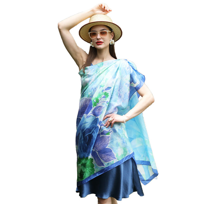 Anyyou 100% Mulberry Silk Sky Blue Long Scarf Luxury Brand Women Beach Shawl Wear Swimwear Pashimina Foulard