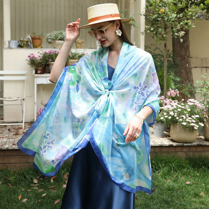 Anyyou 100% Mulberry Silk Sky Blue Long Scarf Luxury Brand Women Beach Shawl Wear Swimwear Pashimina Foulard