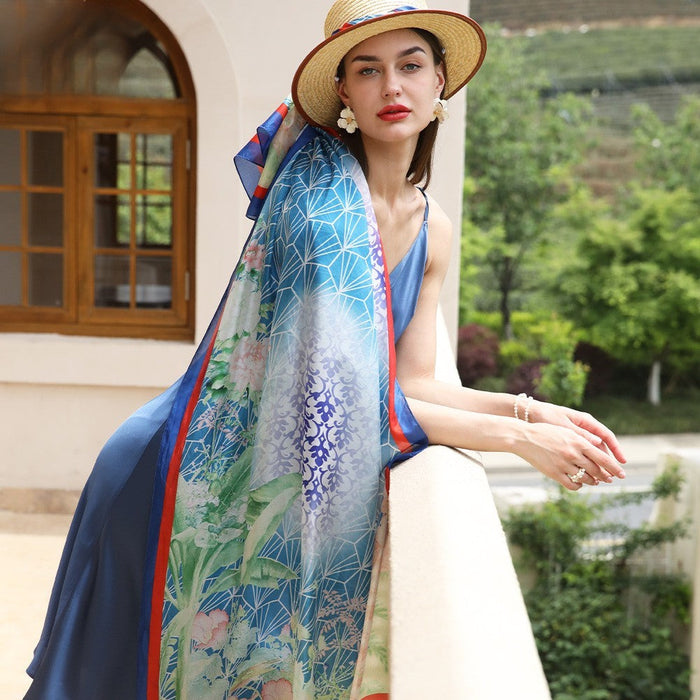 Anyyou 100% Mulberry Silk Royal Blue Long Scarf Luxury Brand Women Beach Shawl Wear Swimwear Pashimina Face Shield Foulard