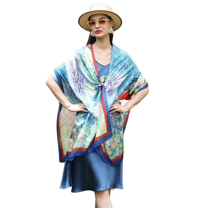 Anyyou 100% Mulberry Silk Royal Blue Long Scarf Luxury Brand Women Beach Shawl Wear Swimwear Pashimina Face Shield Foulard