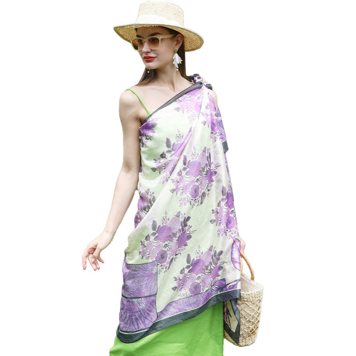 Anyyou 100% Mulberry Silk Lavender Long Scarf Luxury Brand Women Beach Shawl Wear Swimwear Pashimina Foulard