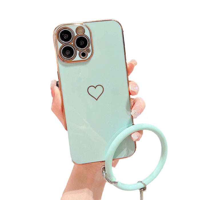 Anymob iPhone Plating Sky Blue Love Heart Circle Wristband Phone Case Soft Silicone Camera Protection Back Cover Bumper iPhone Compatible