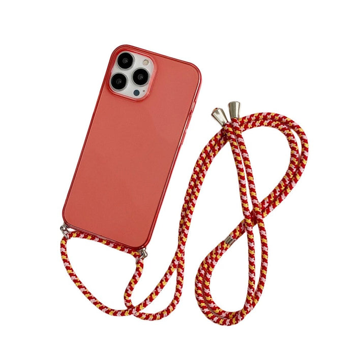 Anymob iPhone Case Red Transparent Candy Color Crossbody Necklace Lanyard Mobile Cover iPhone 13 12 Pro Max 11 Pro Max X XS Max XR Compatible