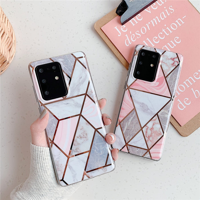 Anymob Samsung Pink Geometric Marble Phone Case Silicone Cover