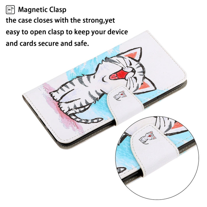 Anymob Samsung Yawning Kitty Magnetic Flip Wallet Case Painted Leather Phone Cover
