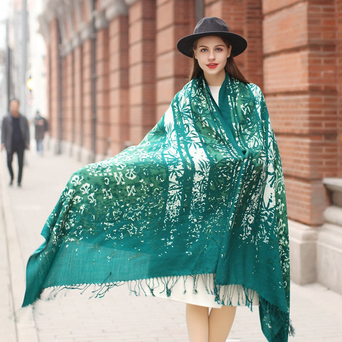 Anyyou 100% Pure Merino Wool Green Poncho Winter Large Scarf Pashmina Shawl Bandana Neck Wrap For Women