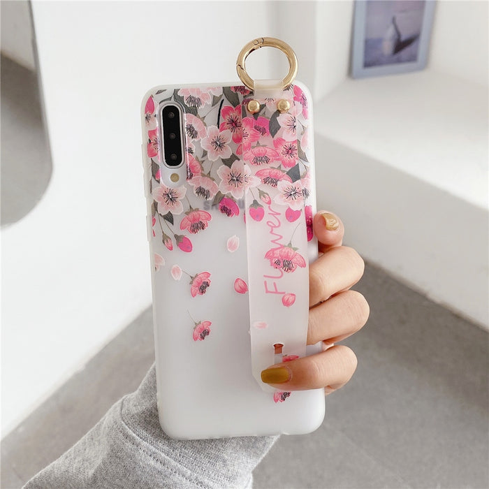Anymob Samsung Cherry Blossom Flowers Case Wrist Strap Cover