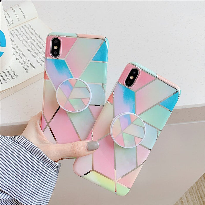 Anymob iPhone Green Marble Case Splice Plating Silicon Phone Holder Stand Cover