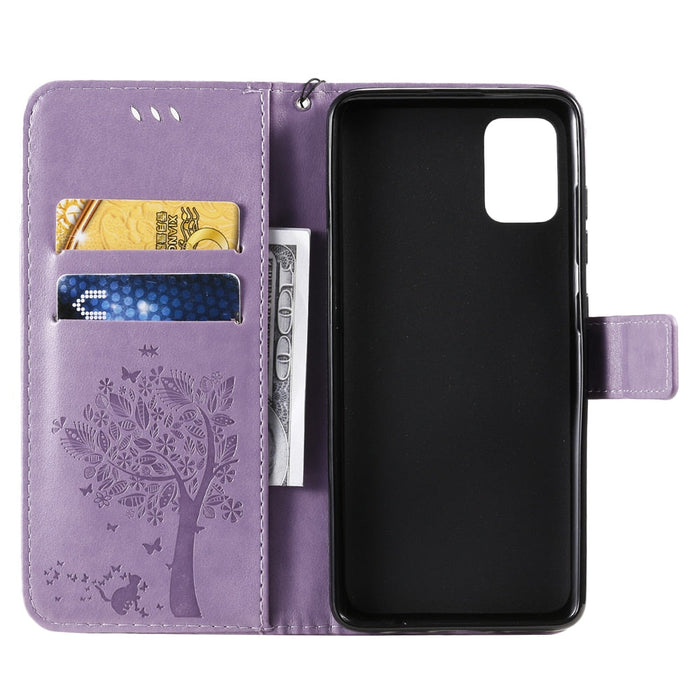 Anymob Samsung Dark Violet Tree Cat Leather Flip Case Wallet Phone Cover Protection