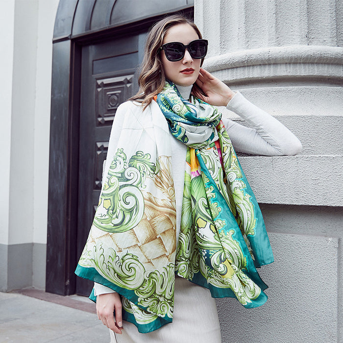 Anyyou 100% Mulberry Silk Light Green Long Scarf Luxury Brand Women Beach Shawl Wear Swimwear Pashimina Face Shield Foulard