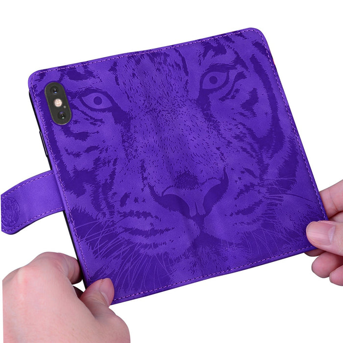 Anymob Samsung Case Pink 3D Tiger Embossing Magnetic Flip Leather Card Slot Wallet Book Style Cover