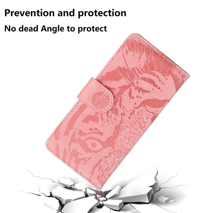 Anymob iPhone Pink Tiger Embossed Leather Case Flip Wallet Mobile Phone Cover Compatible