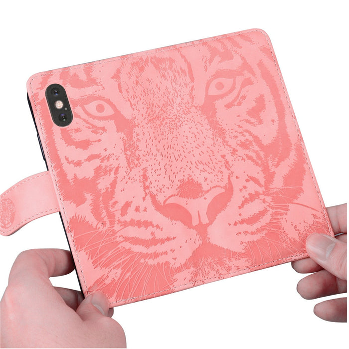 Anymob iPhone Pink Tiger Embossed Leather Case Flip Wallet Mobile Phone Cover Compatible