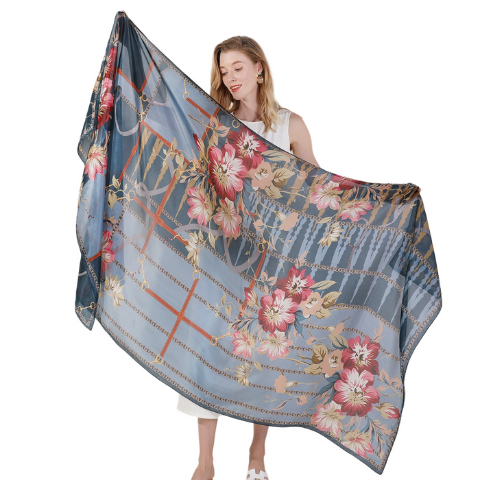 Anyyou 100% Mulberry Silk Spruce Blue Long Scarf Luxury Brand Women Beach Shawl Wear Swimwear Pashimina Face Shield Foulard